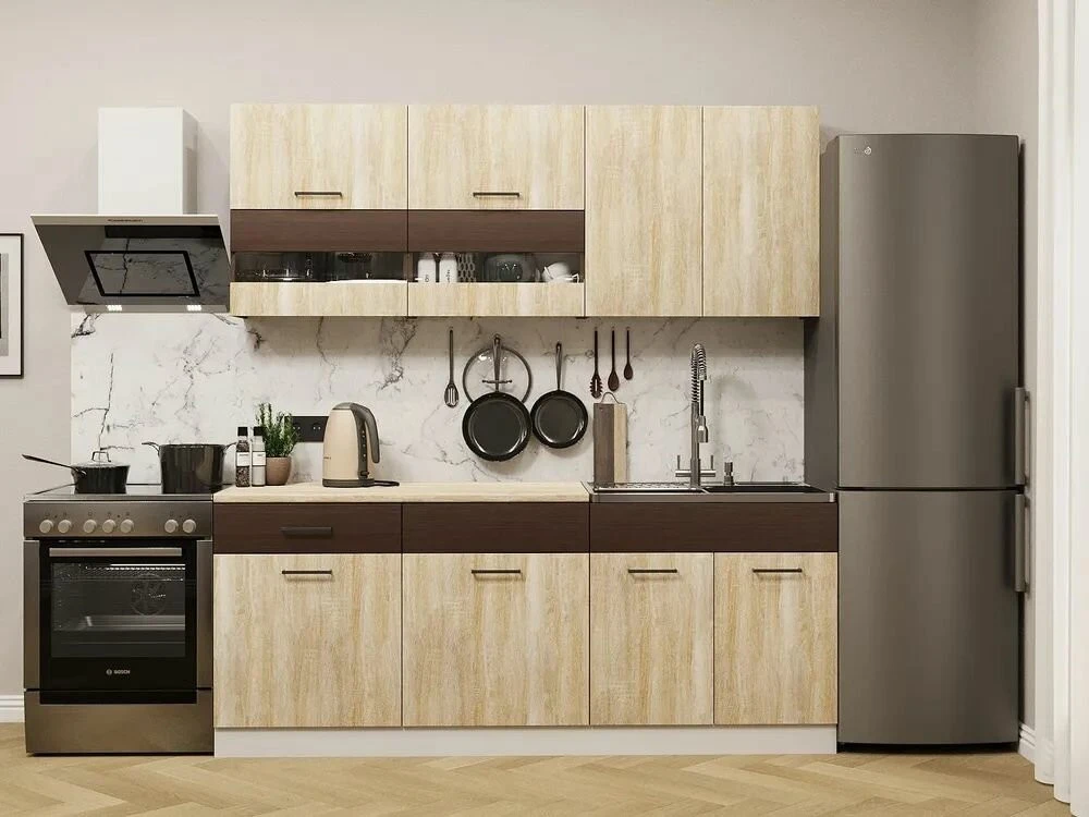Кухонный гарнитур (кухня)"Босфор" (2м) Дуб Венге/Дуб Сонома, столешница Дуб сонома 26 мм, 2000х2140х600 интерьер-центр