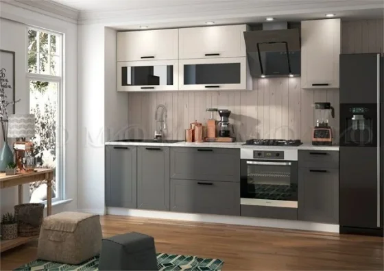 МИФ Кухня Монако NEW Компоновка №2 Белый снег софт/Графит софт Столешница Антарес 2000 2000 Белый снег софт/Графит софт